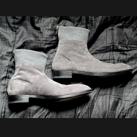 Les Hommes $860 Made in Italy Gray Suede Leather Ankle Boots Zip Up EU 45 US 12 main image 5